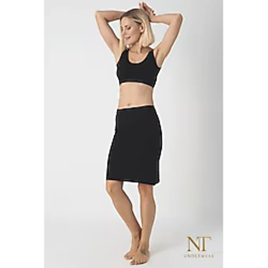 NT Underwear Bambu Dizüstü Etek Astarı, Midi Jupon - Doğal Kumaş, Modern Kalıp. - Siyah