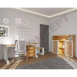 Ntconcept Hell Doğal Ahşap Dörtlü Ofis ve Çalışma Odası Takımı