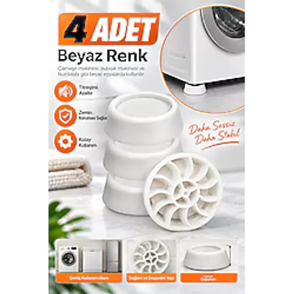 NUBLADO BRO Çamaşır Makinesi Kaydırmaz Stoper Beyaz Renk 4 ADET Titreşim Gürültü Önleyici Ayak Denge Ayağı.