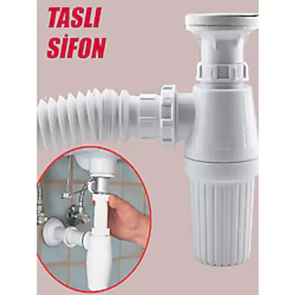 NUBLADO Lavabo Sifonu Körüklü Sökülebilir Tas'lı Mutfak Banyo Evye Pis Su Gideri Borusu Plastik 38 Cm.