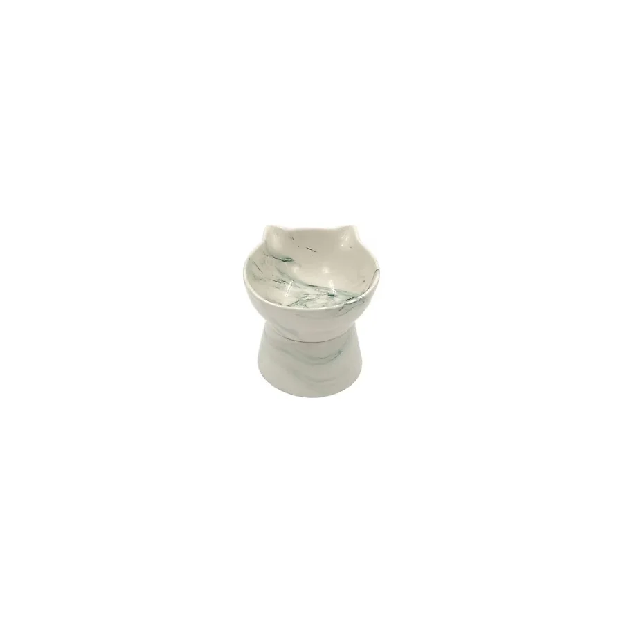 Nunbell Seramik Çift Taraflı Kullanım Kedi Mama Kabı Yeşil Desen