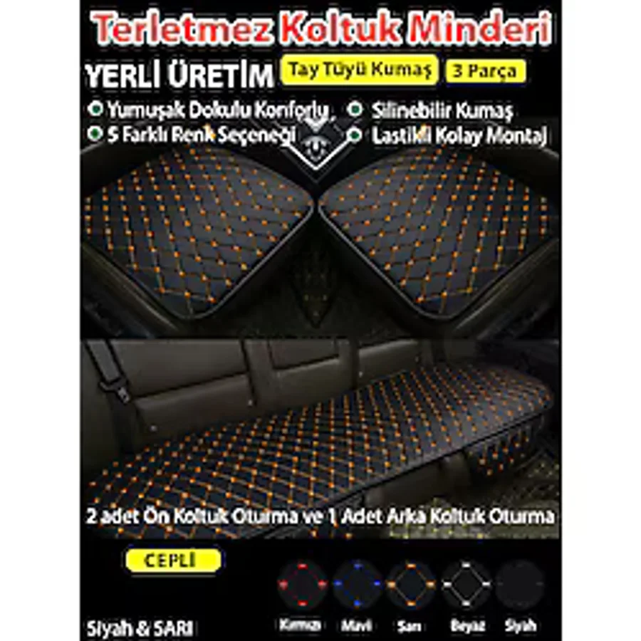 Nuryak Oto Aksesuar Terletmez Kumaş Araba Koltuk Minderi 3 Parça Ön ve Arka Oturma Minderi