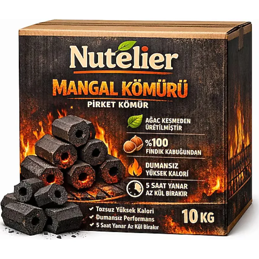 Nutelier Nutelıer %100 Doğal Fındık Kabuğu Briket Mangal Kömürü - 10 kg