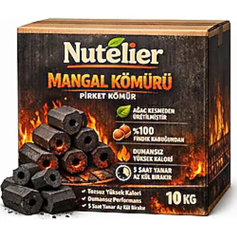 Nutelier Nutelıer %100 Doğal Fındık Kabuğu Briket Mangal Kömürü - 10 kg