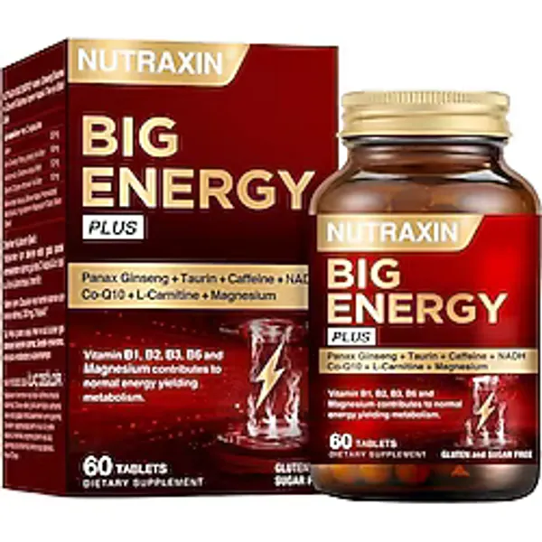 Nutraxin Big Energy Plus 60 Tablet - Panax Ginseng, Taurin, Kafein, Nadh, CO-Q10, L-Karnitin, Magnes