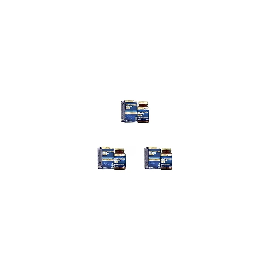 Nutraxin Multivitamin Mineral Energy - Ginseng, CoQ-10, L-Karnitin, Taurin ve 24 Vitamin-Mineral İçeren Enerji Destek Tableti - 60 Tablet - Vegan (3 paketi)