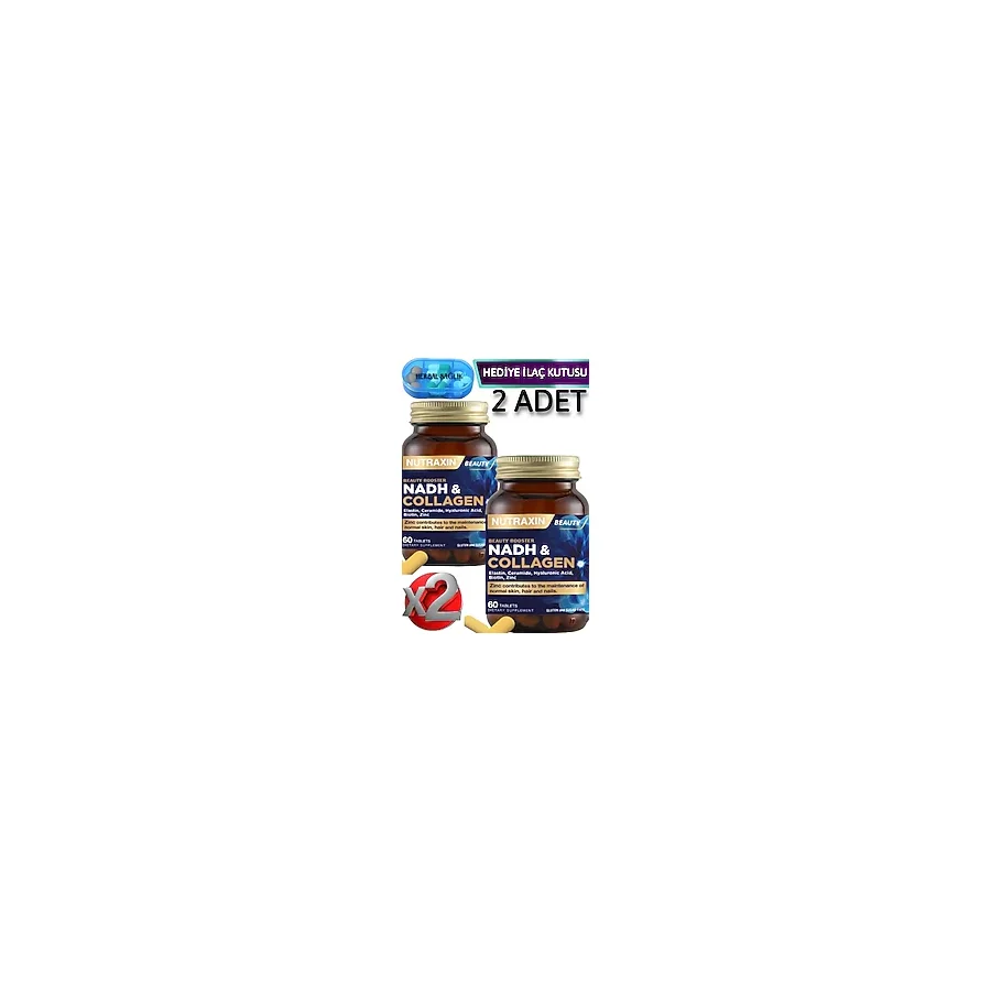 Nutraxin Nadh Kolajen - Collagen - Elastin - Seramid - Hyaluronik Asit - Çinko 60 Tablet x 2 Adet + İlaç Kutusu