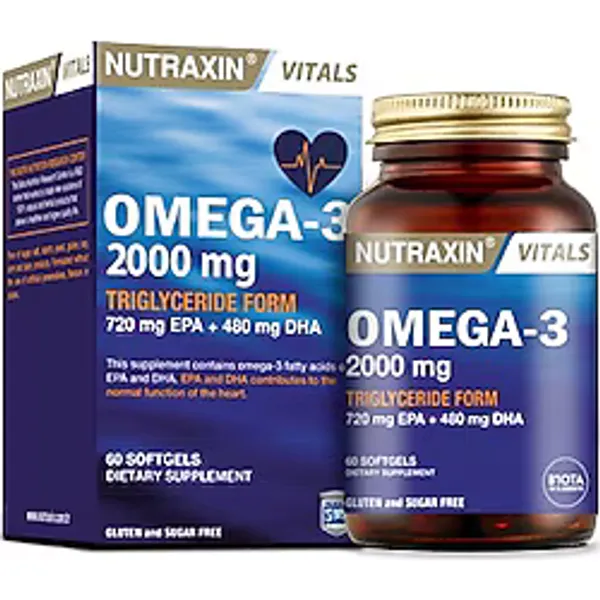 Nutraxin Omega 3 Balık Yağı 2000 Mg 60 Yumuşak Kapsül EPA ve DHA İçeren Besin Takviyesi