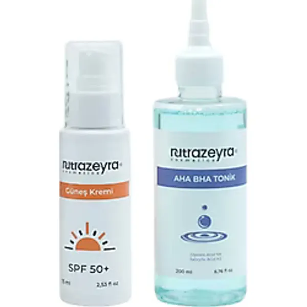 Nutrazeyra Cosmetics Yüksek Korumalı 50 Spf Güneş Kremi 75 ml Ve Aha Bha Tonik Cilt Bakım Seti 200 ml