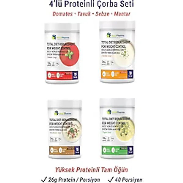 Nutripharma Whey Proteinli 4'lü Çorba Seti - Öğün Yerine Geçen Tam Öğün Tozu