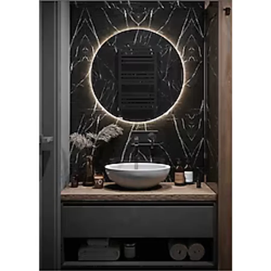 Nuun Dekor 70cm Trafolu Günışığı Ledli Dekoratif Yuvarlak Banyo Aynası - Trafolu Şeffaf