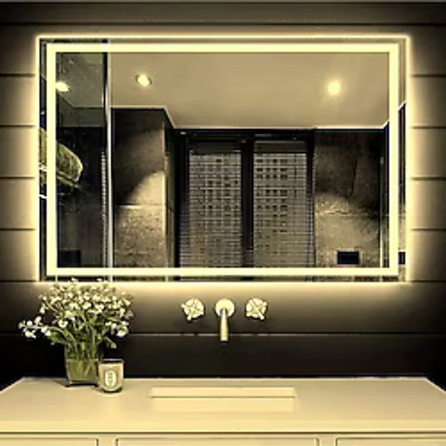 Nuun Dekor 80x60 Günışığı Ledli Kumlamalı Banyo Aynası Modern Dekoratif Ayna Trafolu Şeffaf