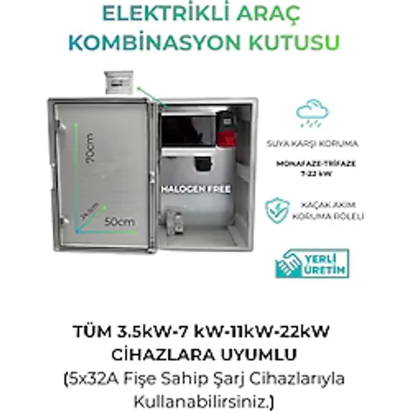 Nuvıon Elektrikli Araç Büyük Boy Şarj Panosu 22Kw - Sigortalı & Prizli Kombinasyon Kutusu