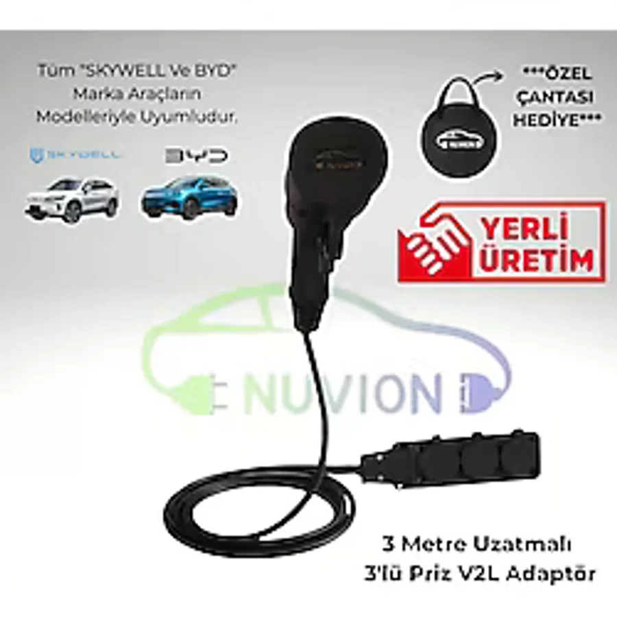 NUVION V2L - BYD/SKYWELL Uyumlu 3'Lü V2l Elektrikli Araç Şarj Kablosu - Enerjini Elektrikli Aracından Al