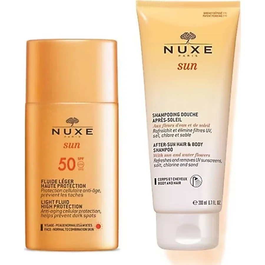 Nuxe Sun Güneş Koruyucu Hafif Dokulu Yüz Kremi SPF 50 50 ml - Nuxe Sun Güneş Sonrası Şampuanı 200 ml