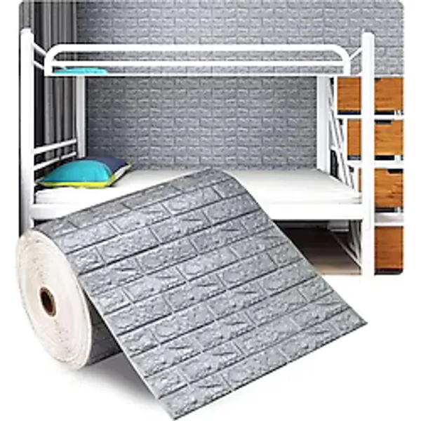 Nw02-70x500cm Kendinden Yapışkanlı Gri Tuğla Desen 3d Duvar Kağıdı Paneli Tek Parça