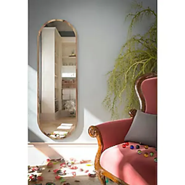 nysamo Tarz Design Kemence Ceviz Oval Dekoratif Boy Aynası 50x150 Cm