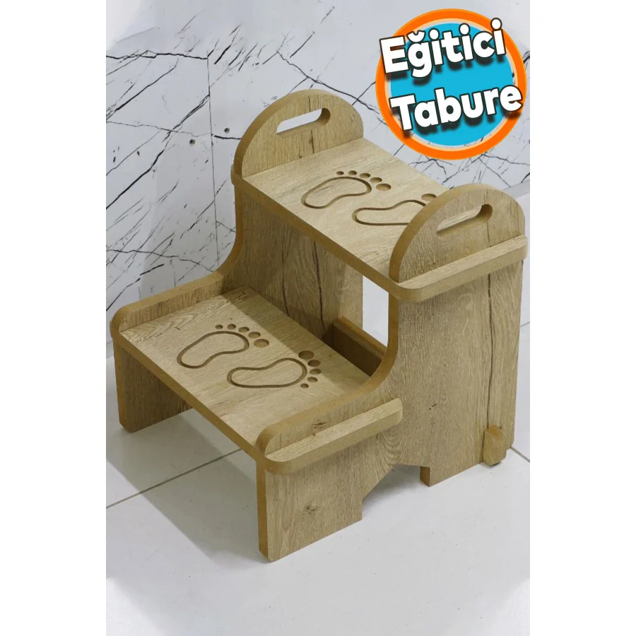 NZB Ahşap Dekoratif Basamak Tabure Çocuk Bebek Banyo Wc Lavabo Merdiven Yükseltici Eğitici Kaymaz Ta