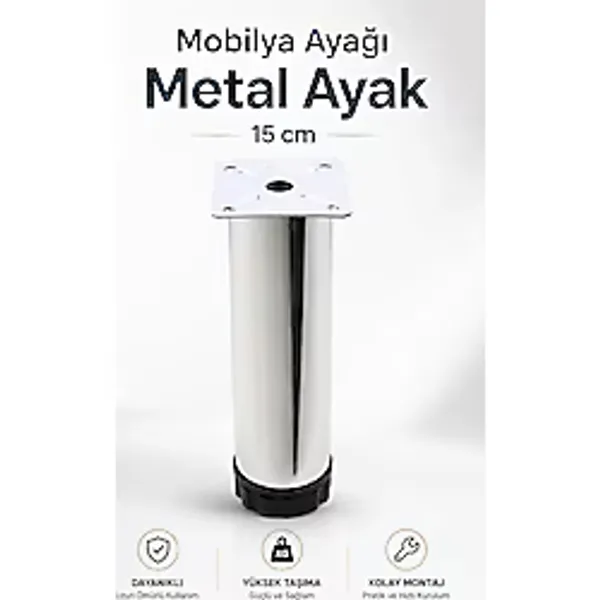 NZB Mobilya Kanepe Baza Koltuk Metal Destek Ayağı Ayarlanabilir Krom Ayak 15 cm