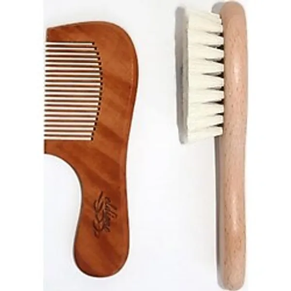 Nzm Store %100 Doğal Keçi Kılı Bebek Saç Fırçası, Ahşap Bebek Tarağı Ikili Set Yenidoğan Çoçuk İçin Yumuşak Tarama Konak Temizliği ve Natural Ultra Yumuşaklık Kimyasal Karşıtı Tarak ve Fırça - Kestane