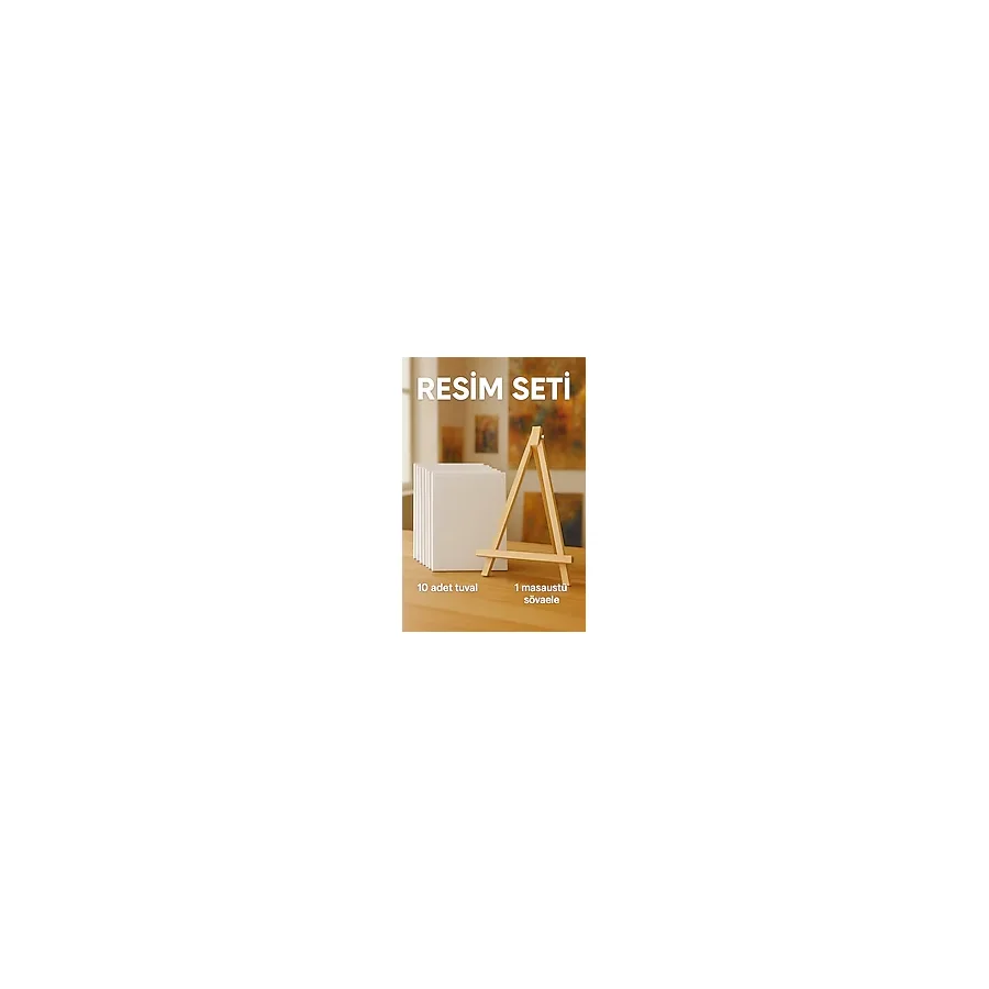 O&S 10 Adet Resim Tuvali Seti, Doğal Ahşap Masaüstü Şövale ile 20x30 cm Ölçü Özelliği