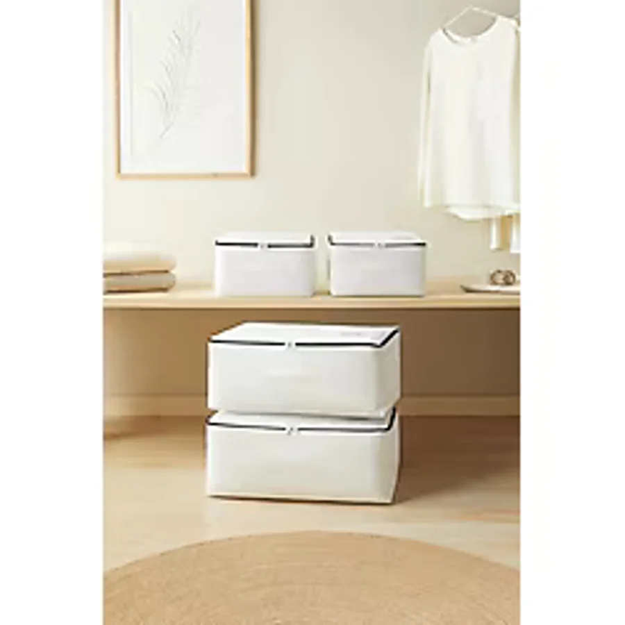 Ocean Home Textile 4'lü Lacivert Fermuarlı Beyaz Renk Stuff & Things Hurç Set 30 x 22 x 18 + 52 x 28 x 21 cm