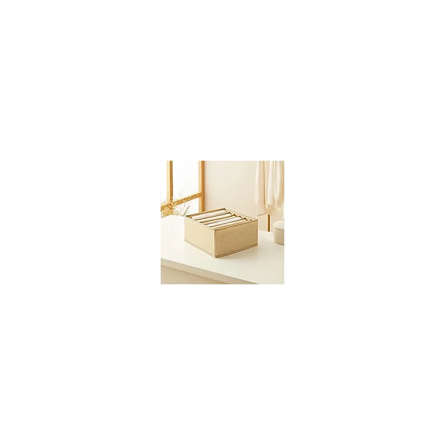 Ocean Home Textile 6 Bölmeli Bej Balıksırtı Çekmece İçi Düzenleyici Kutu 28 x 28 x 13 cm