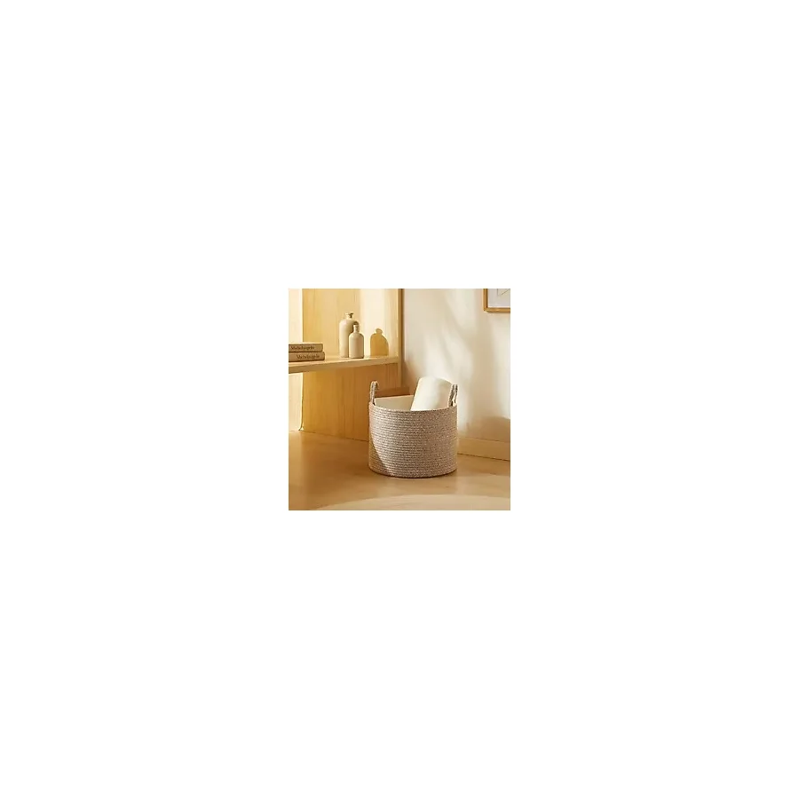 Ocean Home Textile Bej Kırçıllı Pamuklu Halat Sepet 35 x 27 cm