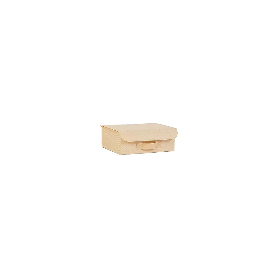 Ocean Home Textile Çekmece İçi Bej Balıksırtı Kapaklı Kutu 30 x 23 x 11 cm