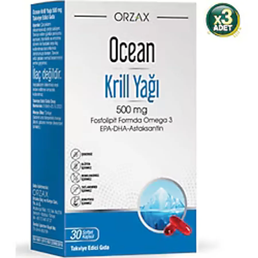 Ocean Krill Oil 500 mg 30 Kapsül 3'lü