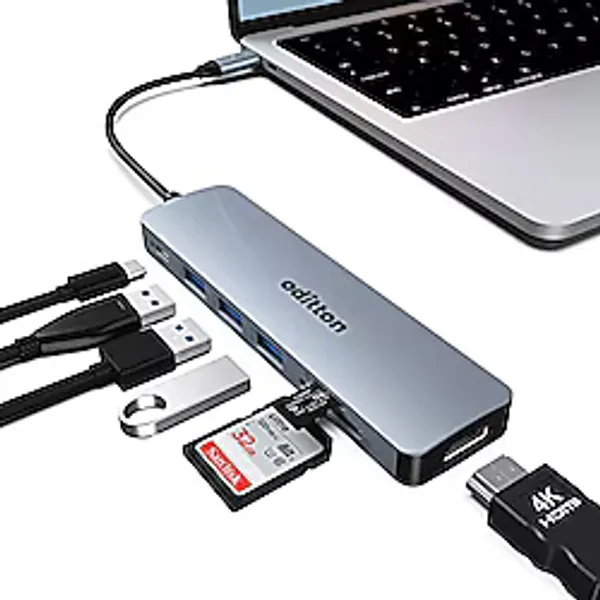 oditton USB C Hub, USB C Yerleştirme İstasyonu 7'si 1 Arada USB Hub Multiport Adaptör HDMI, 100W PD, 3 USB 3.0, SD/TF Dock Tip C Dizüstü Bilgisayar için