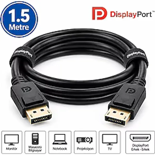 Oem Displayport Kablo 1.5 Metre Dp Erkek-Erkek Monitör PC Notebook Görüntü Aktarım Kablosu