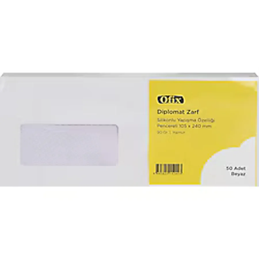 Ofix Diplomat Zarf Pencereli 105 X 240 Mm 50 Adet - Beyaz