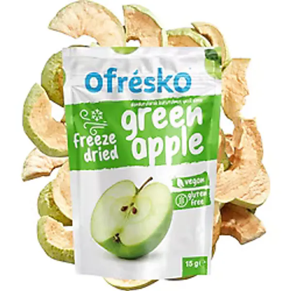 Ofresko Yeşil Elma Kuru Meyve Cipsi 15 gr - İlave Şekersiz & Katkısız - Dondurularak Kurutulmuş Sağlıklı Atıştırmalık - Freeze Dried Yeşil Elma