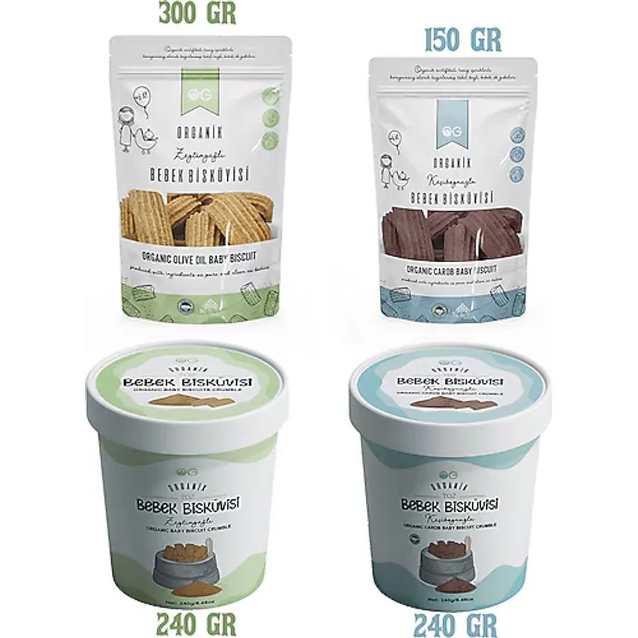 OG Natural Organik Keçiboynuzlu Zeytinyağlı Bebek Bisküvisi ve Bisküvi Tozu 4'lü Set