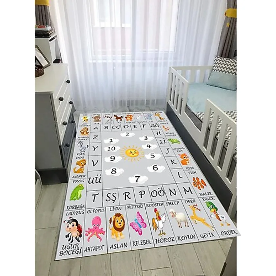 Öğretici Ingilizce Çocuk Oyun Halısı Kaymaz Makinede Yıkanabilir