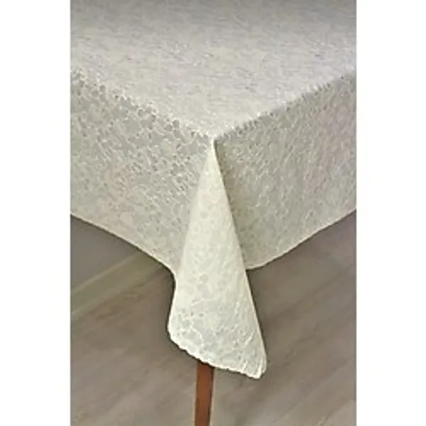 Oğuz Home Ev Tekstili LÜKS Dantel Görünümlü Pvc Muşamba Masa Örtüsü - Sıvı Geçirmez & Silinebilir Güpürlü Mutfak Örtüsü 120X152 - Krem - 120 x 152 cm