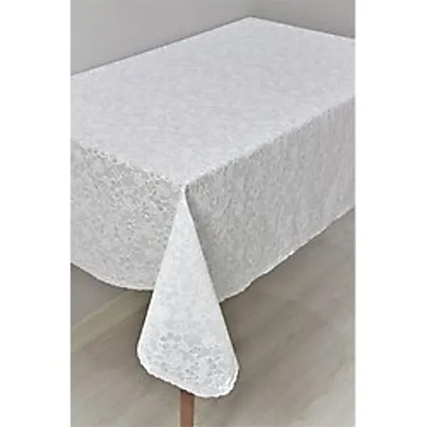 Oğuz Home Ev Tekstili LÜKS Dantel Görünümlü Pvc Muşamba Masa Örtüsü - Sıvı Geçirmez & Silinebilir Güpürlü Mutfak Örtüsü 120X152 - Beyaz - 120 x 152 cm