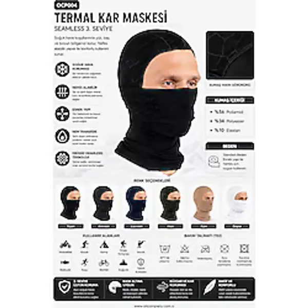 Oil Company Siyah Balaklava Termal Kar Maskesi Unisex