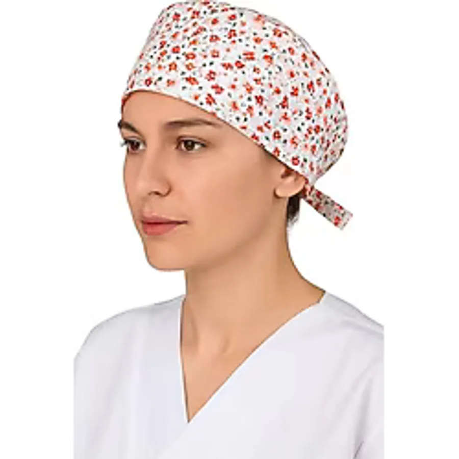 Okanmed Kırmızı Çiçekli Doktor Hemşire Aşçı Cerrahi Bone Hastane Bone Bandana M454