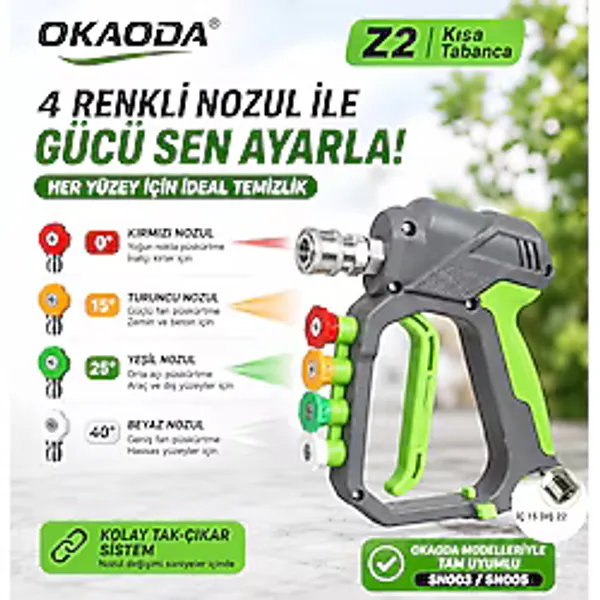 okaoda Z2 Profesyonel Hızlı Bağlantılı Paslanmaz Çelik Araba Yıkama Su Tabancası (Sadece SN003 ve SN
