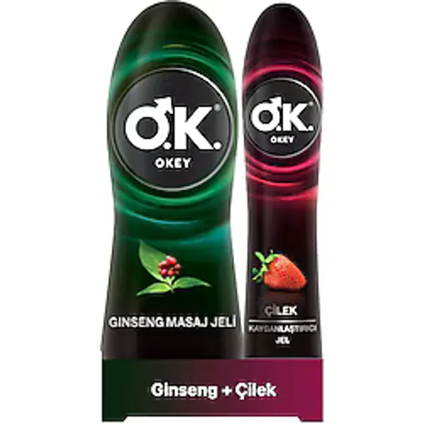 Okey Çilek Kayganlaştırıcı Jel 100 ml + Okey Ginseng Masaj Jeli 200 ml