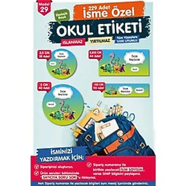 Okul Etiketi Kalem Defter Etiketi Özel İsim Yazılabilen Etiket- İsim Etiketi-OE29