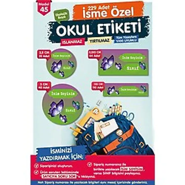 Okul Etiketi Kalem Defter Etiketi Özel İsim Yazılabilen Etiket Seti - İsim Etiketi-OE45