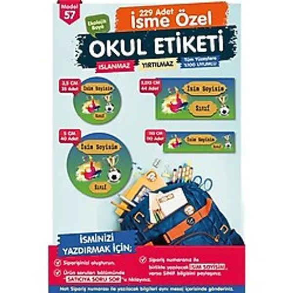 Okul Etiketi Kalem Defter Etiketi Özel İsim Yazılabilen Etiket Seti - İsim Etiketi-OE57