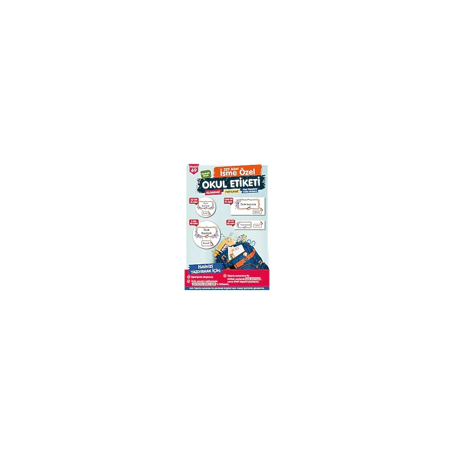 Okul Etiketi Kalem Defter Etiketi Özel Isim Yazilabilen Etiket Seti - Isim Etiketi-T515-Oe69