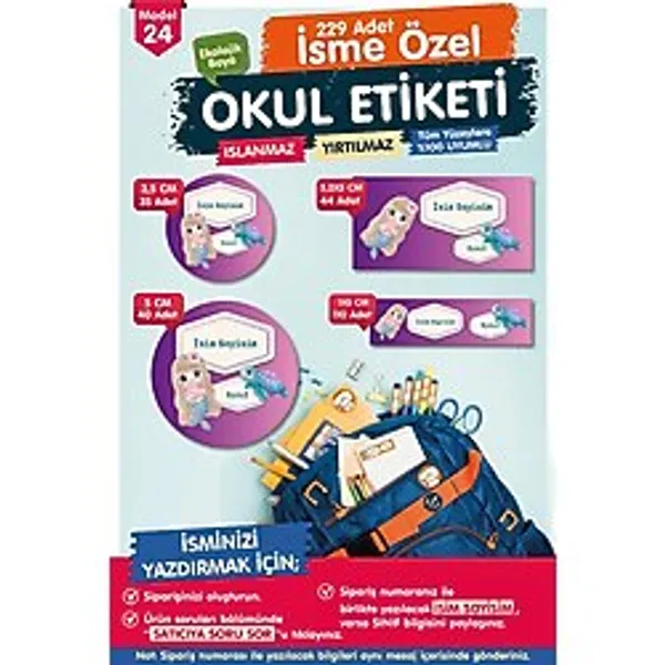 Okul Etiketi Kalem Defter Etiketi Özel İsim Yazılabilen Etiket Seti - İsim Etiketi-T581-OE24