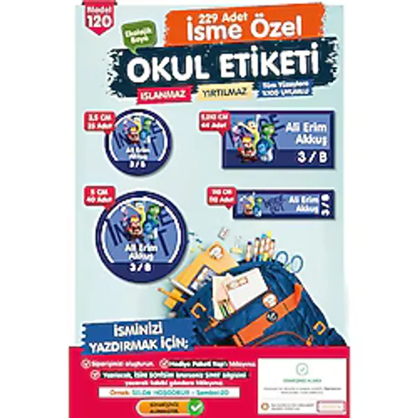 Okul Etiketi Ters Yüz Temalı Kalem Defter Etiketi Özel İsim Yazılabilen Etiket Seti - İsim Etiketi-T1038-OE120
