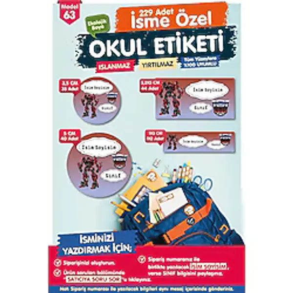 Okul Etiketi Transformers Kalem Defter Etiketi Özel İsim Yazılabilen Etiket Seti - İsim Etiketi-T575-OE63