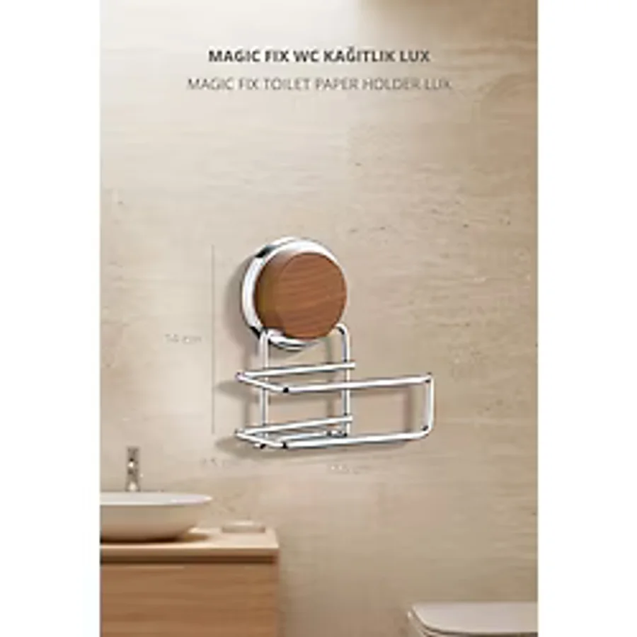 Okyanus Home Ahşap Desenli Magic Fix Sihirli Yapışkan Krom Lux Wc Kağıtlık Mgk-708w